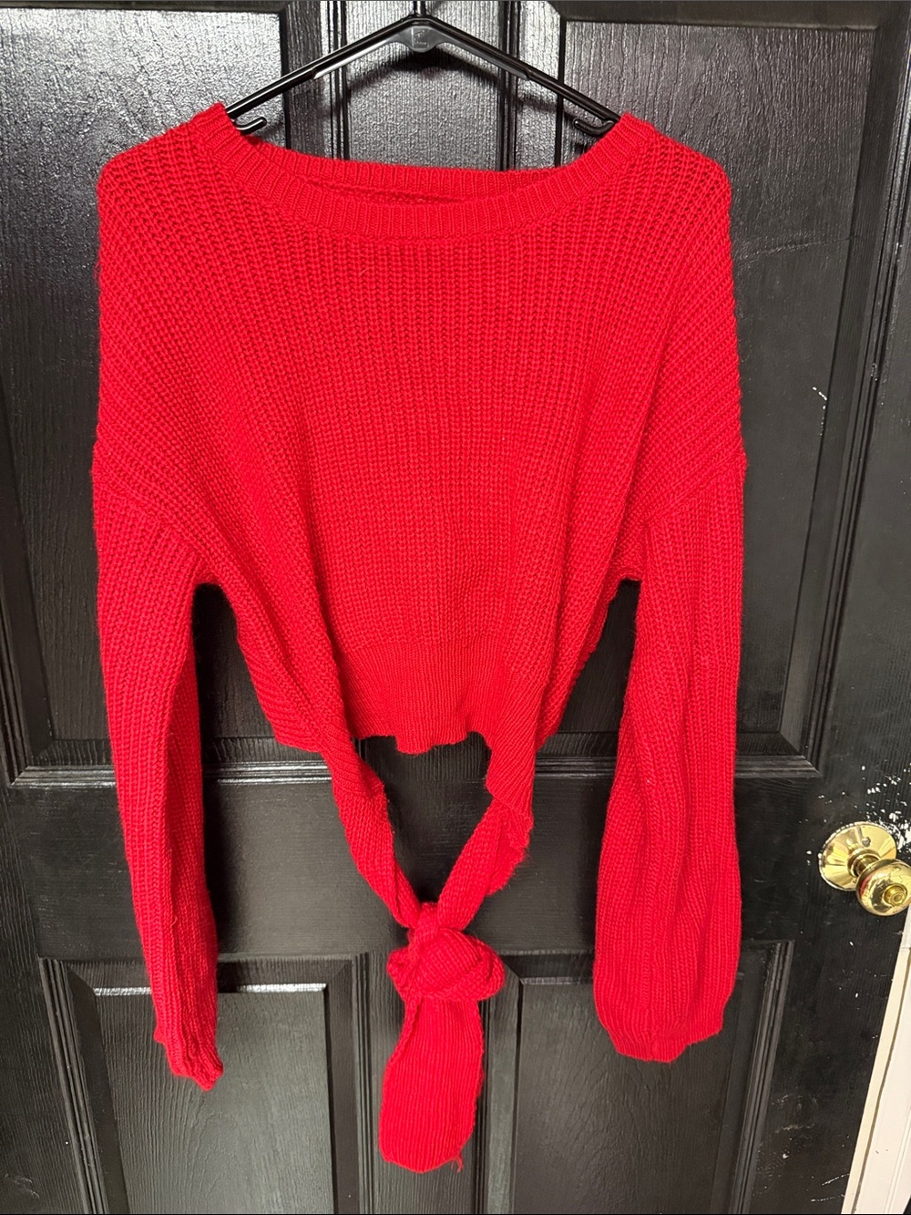 SHEIN Red Tie-Front Crew Neck Sweater